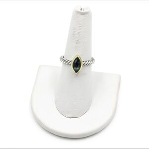 Authentic David Yurman blue topaz twist ring in sterling silver and 18 K gold
